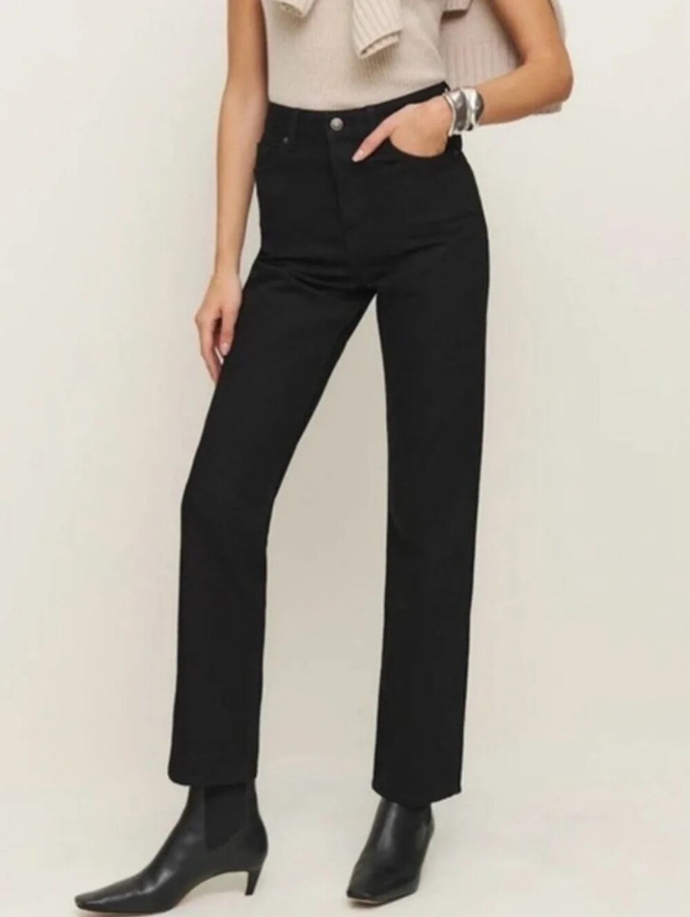 $168 REFORMATION Audrey High Straight Jeans in Black 24